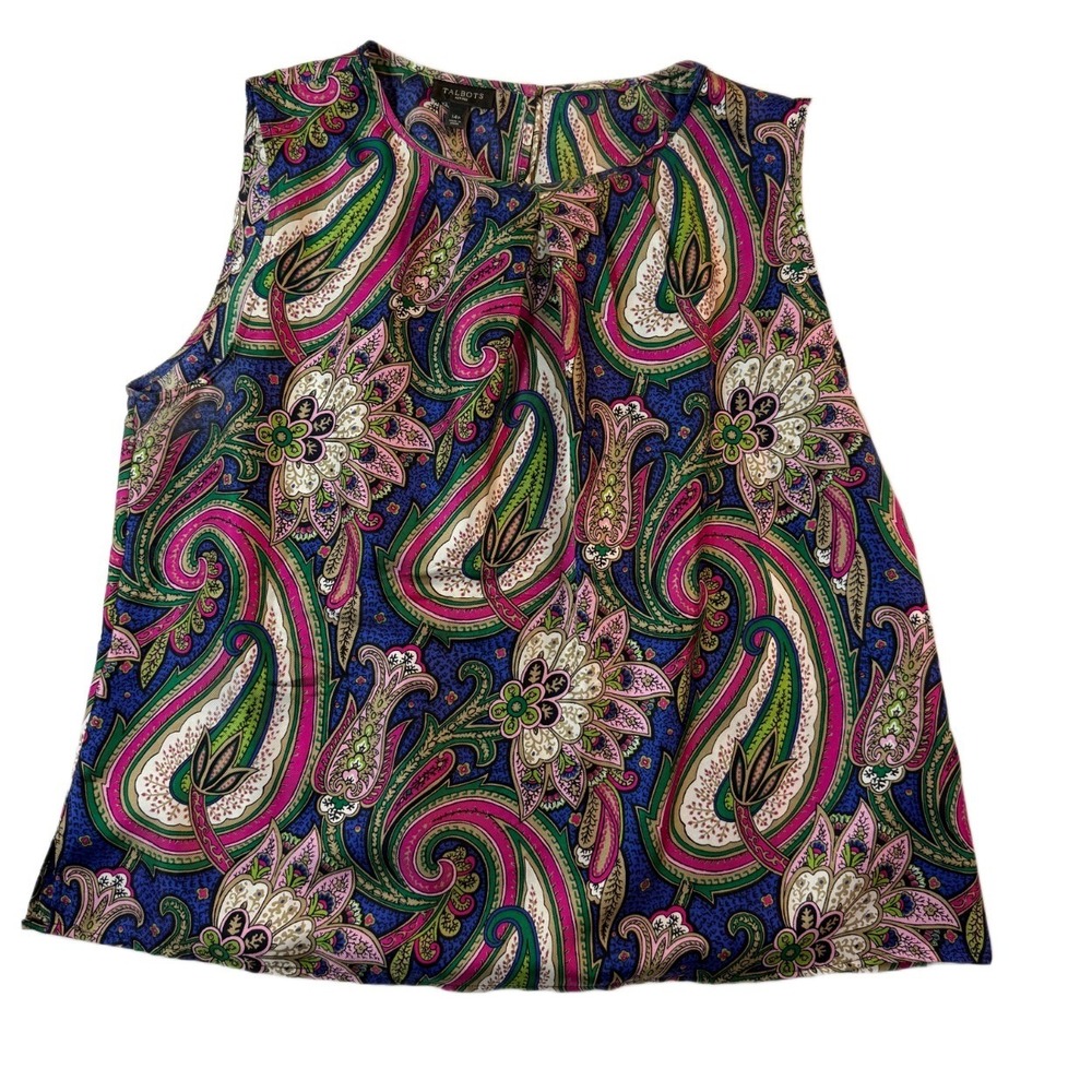 Talbots‎ Top Women Petite 14 Multi Paisley Wearable Art Keyhole Sleeveless